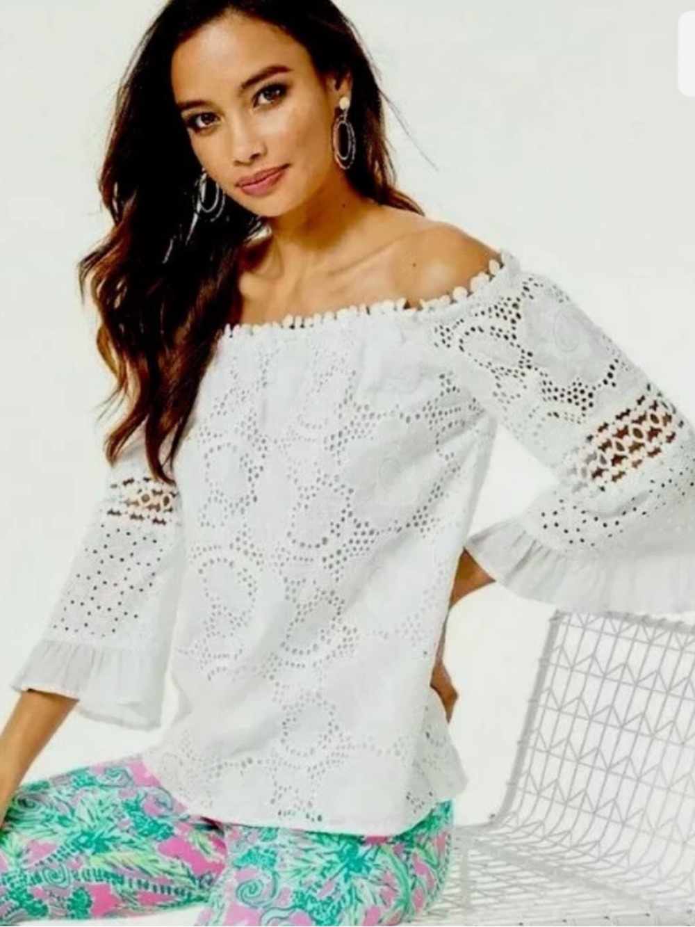 Lilly Pulitzer White Off-Shoulder Eyelet Lace Top